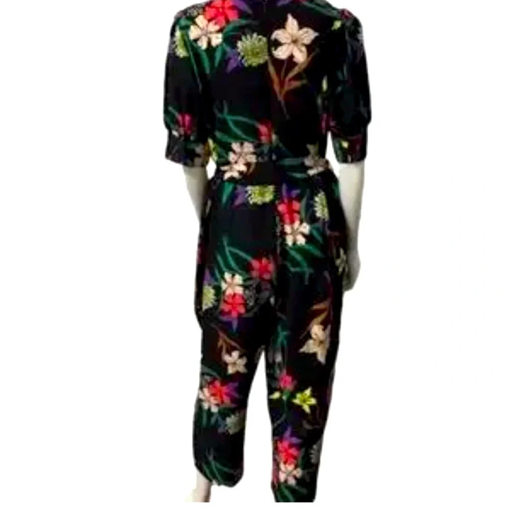 Worthington jumpsuit romper size L floral wide leg Tie Waist Zip Back - Picture 2 of 7